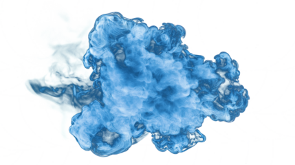 Electric blue vapor smoke cloud swirling isolated on transparent white background