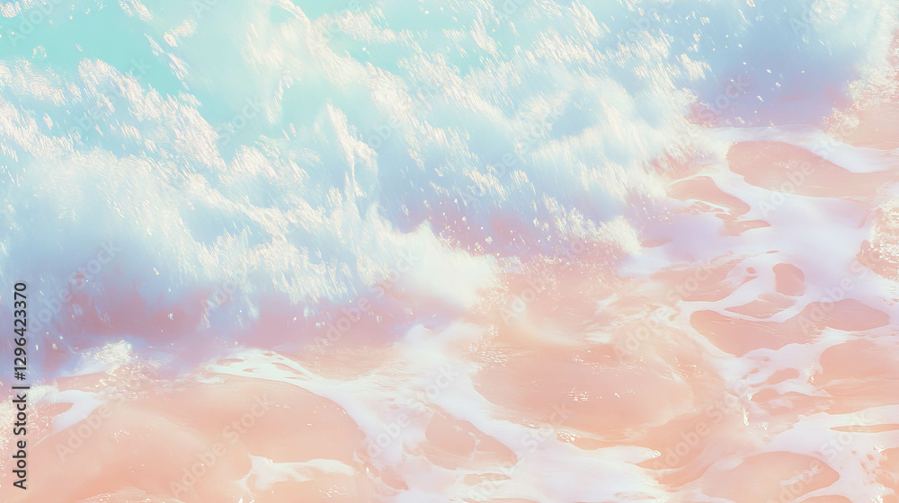 Poster Abstract ocean waves crashing on shore with soft pastel texture for tranquil design
