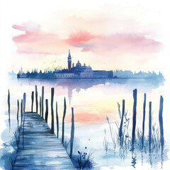 Obraz premium Illustration painted in boho style water evokes serene, dreamlike feeling