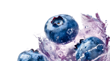 rozen blueberry shattering in a juice explosion, slow motion, cut out, transparent background