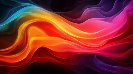 Obraz premium Vibrant Color Waves Abstract - Dynamic abstract featuring flowing waves of vibrant red, orange, yellow, and blue hues. Perfect for backgrounds or design elements