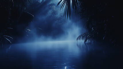 Obraz premium Misty jungle landscape with calm water