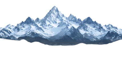 Winding mountain river flowing through snow-capped peaks, cut out, on transparent background
