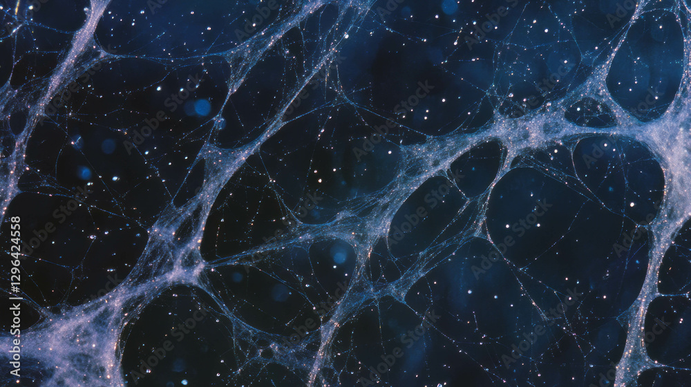 Poster intricate spider web with dew drops at dawn