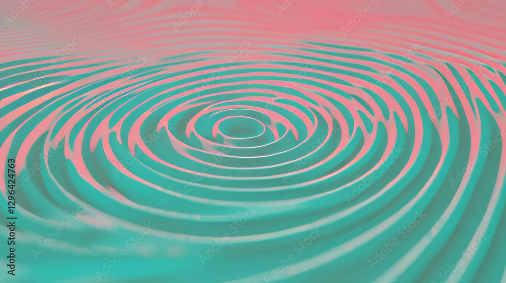 Poster abstract spiral and concentric circles in pink and turquoise background design
