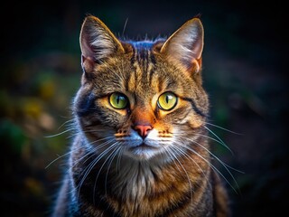 European Wildcat Night Portrait - Majestic Feline in Moonlight