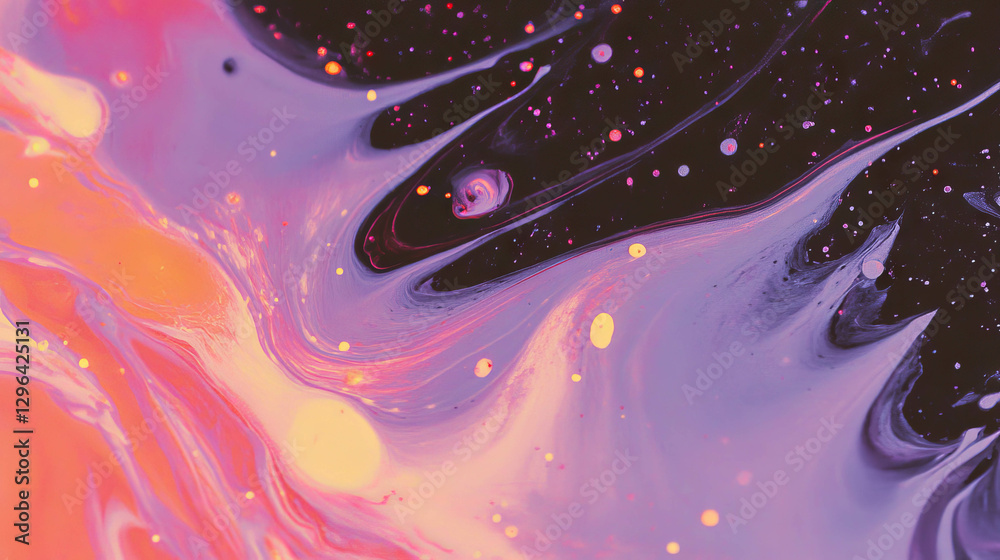 Poster abstract splattered paint texture with vibrant fluid swirls for creative design