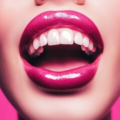 Obraz premium Bright pink lips showcase a confident smile