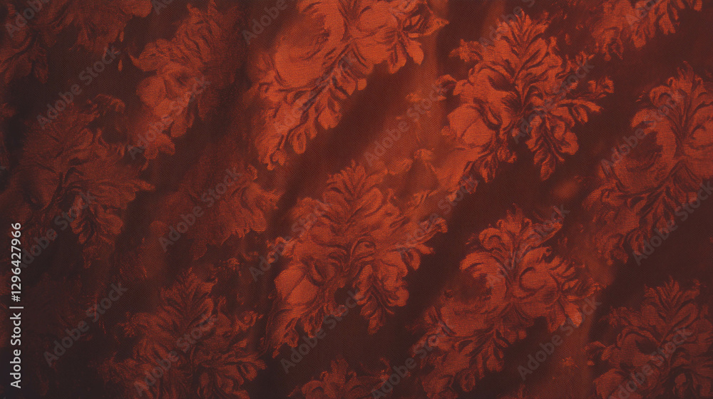 Poster Elegant floral pattern on rich red fabric background for design projects