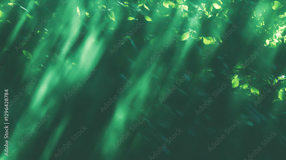 Poster sunlight filtering through lush forest canopy background for nature themes