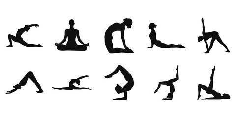 Yoga Pose Woman Silhouette Set