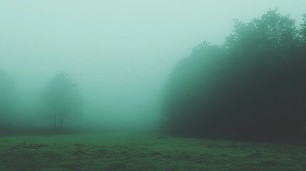 Fototapeta premium Mysterious foggy forest with soft light and eerie ambiance for atmospheric design