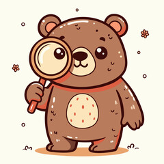 Fototapeta premium Curious cartoon bear holding magnifying glass, playful exploration
