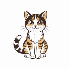 Cute calico cat sitting confidently, adorable pet illustration