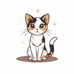 Cute calico cat sitting with sparkles, adorable pet illustration