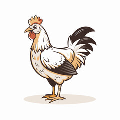 Cartoon chicken standing proudly, farm animal symbolism