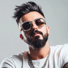 Fototapeta premium Stylish man wearing sunglasses poses confidently