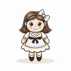 Charming doll character smiling in cute dress, playful imagination