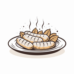 Delicious sausages on a plate with herbs, culinary delight