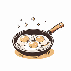 Fried eggs sizzling in skillet, delicious breakfast idea