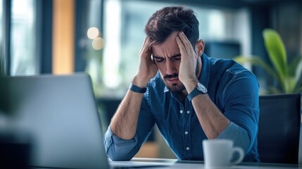 In the sterile office environment, a man, visibly stressed, engages in a candid conversation with a psychologist, seeking solace and guidance in the face of mental health challenges at work.