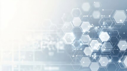 A sterile and minimalist background, featuring an array of hexagonal shapes in varying shades of gray and white, evoking a sense of scientific precision and modern technology.