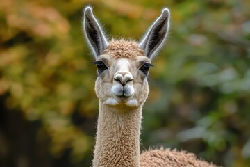 Guanaco standing in a lush setting during daylight