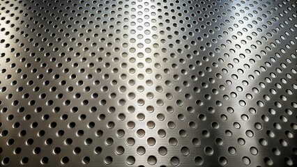Reflective Perforated Metal Surface with Circular Holes Exhibiting a Diagonal Pattern and Gradient Lighting