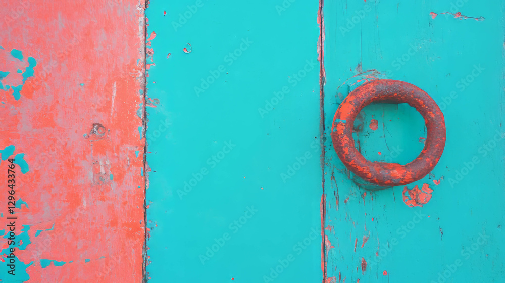Aufkleber rustic aged wooden fence with vibrant paint colors and weathered texture for creative background des