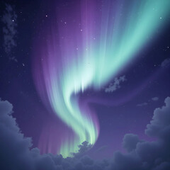 A dreamy purple aurora shining in the night sky.