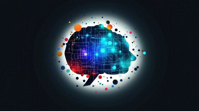 An artistic representation of a human brain intertwined with digital elements and colors, symbolizing the intersection of human creativity and artificial intelligence.