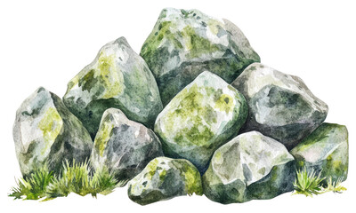 PNG Mossy Rocks rocks illustration watercolor.