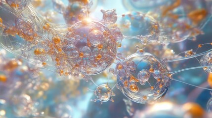 A microscopic realm, where abstract molecules and atoms intertwine to form a dynamic structure, symbolizing the intricate workings of life and the power of science and medicine.