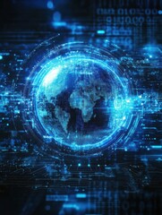 Fototapeta premium Blue globe on the digital technology background
