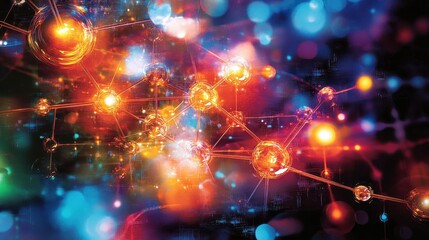 Obraz premium A vibrant, abstract backdrop of swirling colors, reminiscent of complex molecular structures, pulsates with an energy that speaks to the cutting-edge world of science and technology.