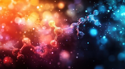 A vibrant, abstract backdrop of swirling colors, reminiscent of complex molecular structures, pulsates with an energy that speaks to the cutting-edge world of science and technology.