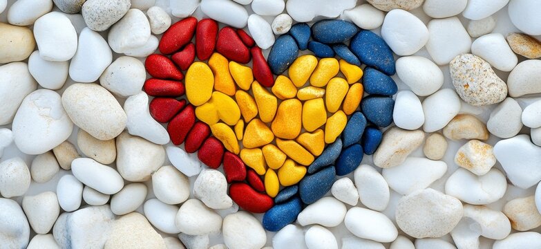 Colorful Heart Shape Created with Vibrant Pebbles on White Stones
