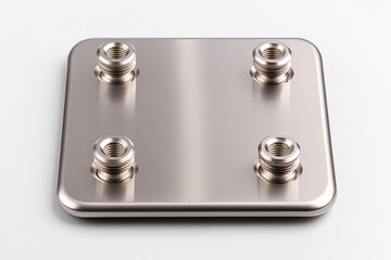 blank stainless steel plate with four threaded inserts, showcasing sleek and modern design. Ideal for various industrial applications and custom projects