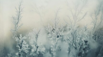 Ice Crystals Forming on a Cold Window in Macro Detail