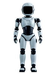 Fototapeta premium A collection of futuristic humanoid robots featuring sleek white and black designs, with advanced features like glowing eyes and blue accents. These robots represent the future of artificial intellige