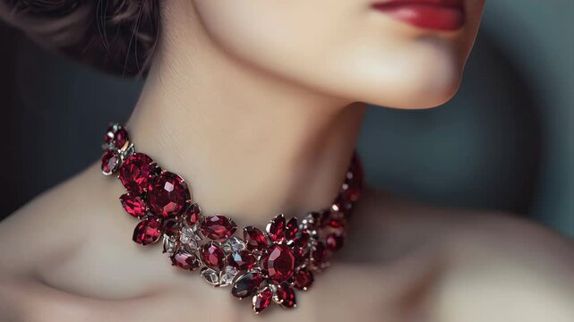 Sparkling ruby necklace draping softly against silky skin, embodying refined elegance and sophisticated luxury jewelry craftsmanship
