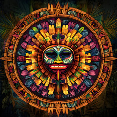 Obraz premium A mandala in polynesian style with a tiki face in the center
