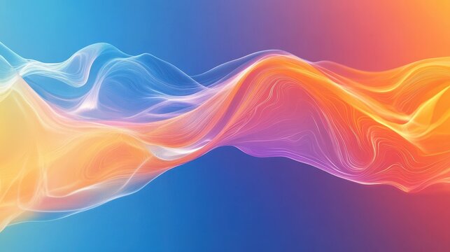 A dynamic abstract wave, framed by a vibrant gradient spectrum, seamlessly transitions from a cool, calming blue to a warm, inviting orange, creating a captivating template for presentations on
