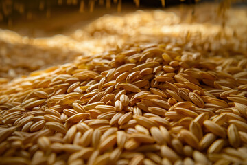 Obraz premium Close-Up of Organic Brown Rice in Wooden Bowl with Natural Rustic Background
