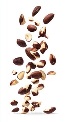 Obraz premium Falling Assortment of Mixed Brazil Nuts on a White Background