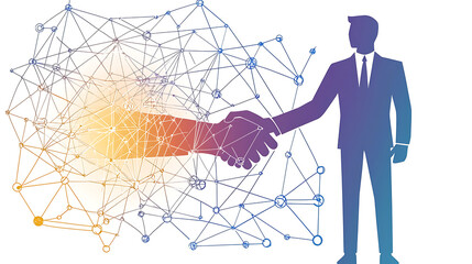 A man in a suit is shaking hands with another man in a business suit