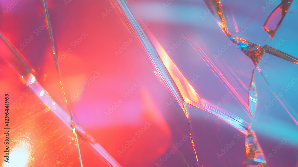 Poster Vibrant abstract pattern of broken glass with multicolored light reflections