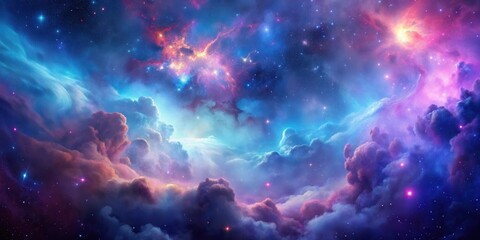 A Celestial Tapestry of Vivid Nebulae and Dreamlike Clouds Swirling Across a Starry Expanse