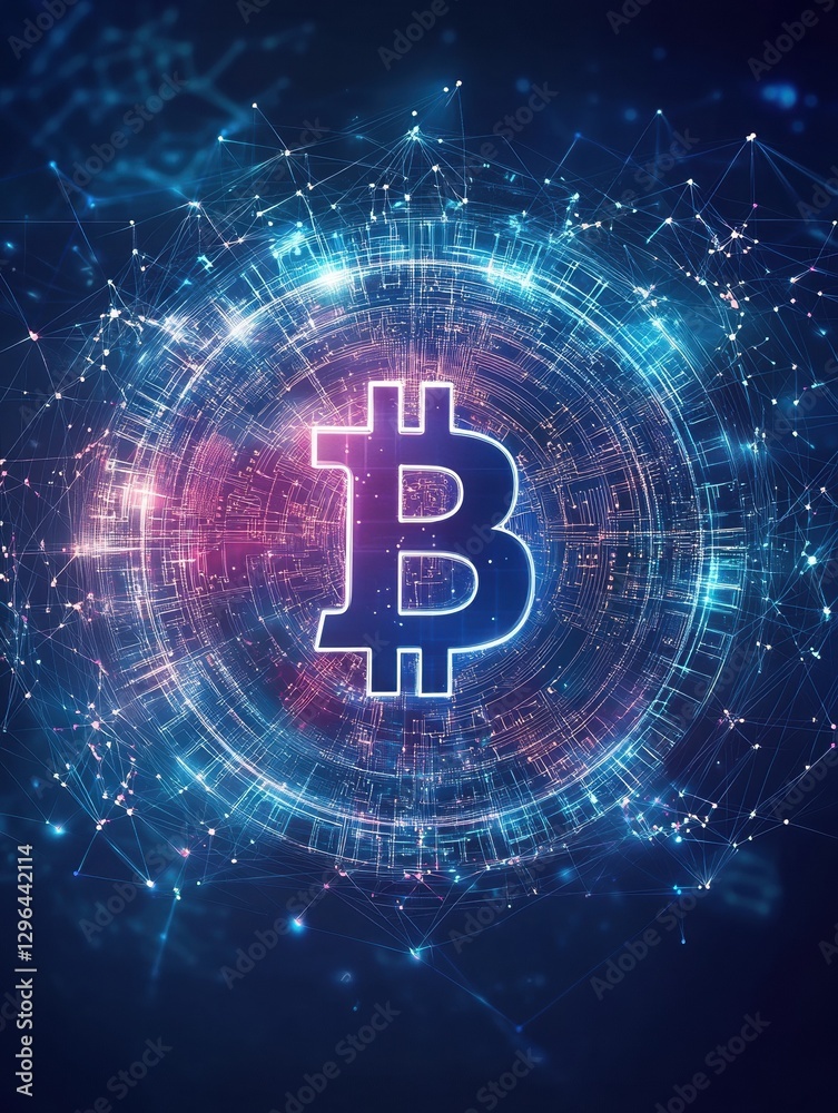 Poster blockchain technology futuristic hud background with world globe and blockchain polygon peer to peer