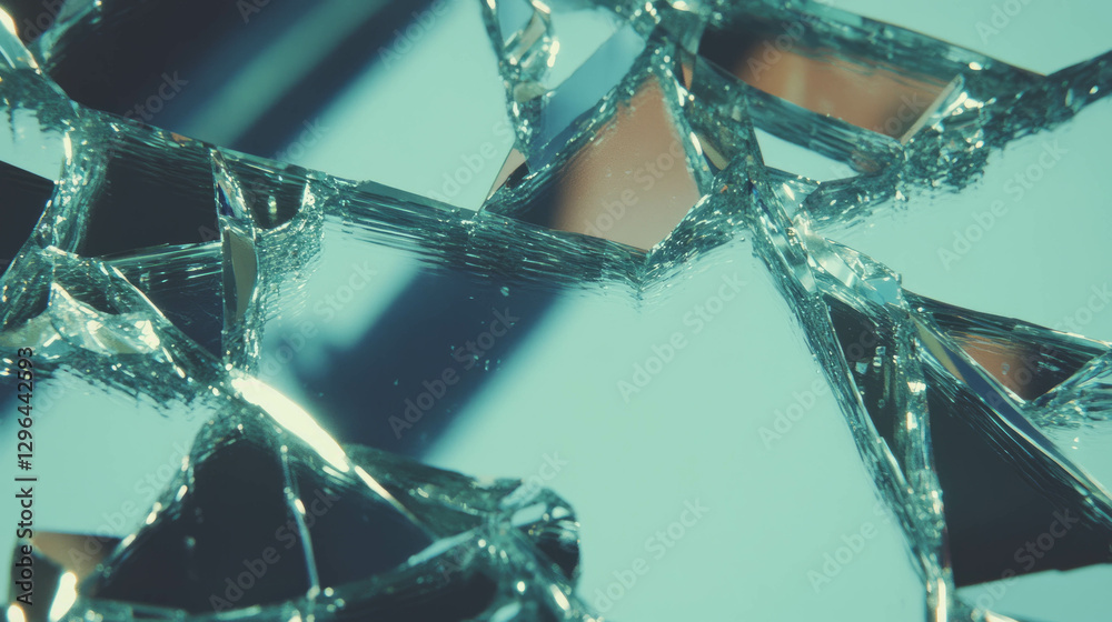 Poster abstract reflection of broken glass fragments with mirrored surfaces for creative design